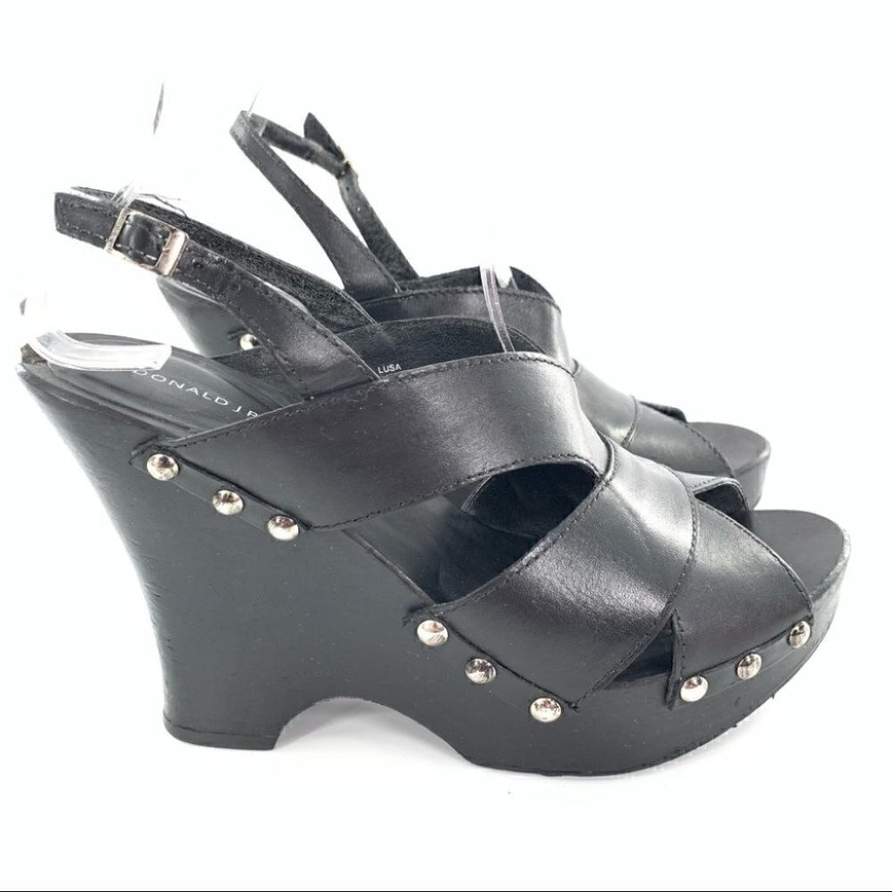 Donald J pliner sandals size 9 Lisa black wooden chunky festival platforms